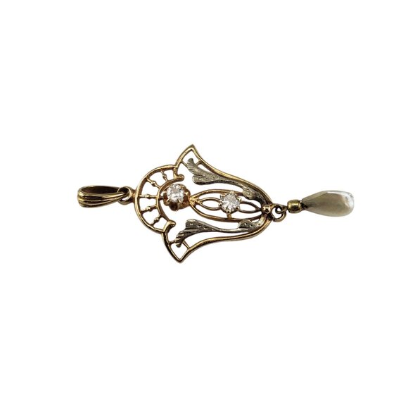 14K Yellow & White Gold Seed Pearl and Diamond Pendant #19432 - Picture 3 of 8